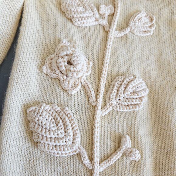 Tory Burch Wool Alpaca Cardigan With Embroidered Florals, Beige Cream, Size XS - Picture 5 of 12